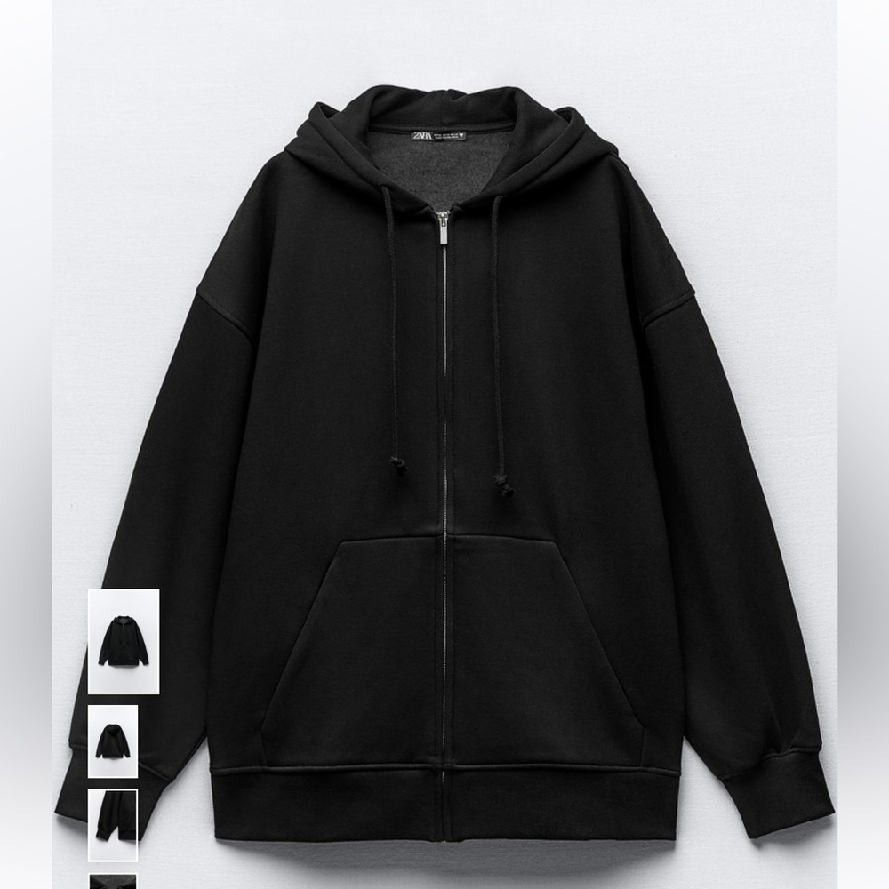 Zara new womens oversized black Zip-Up Hoodie Sweater